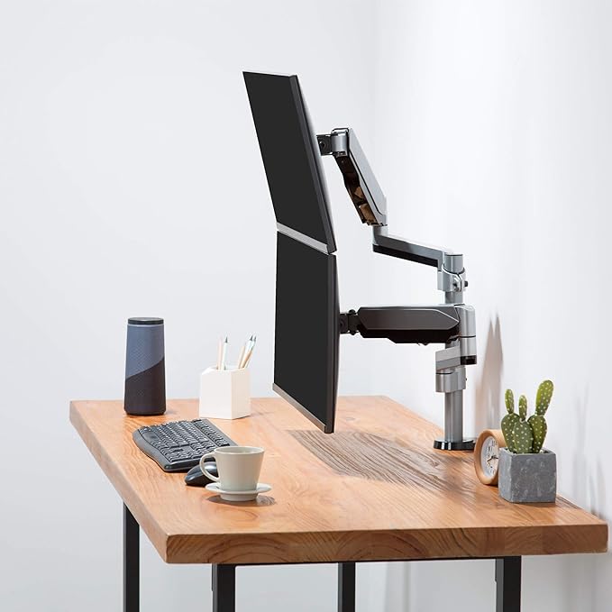 AVLT Dual 13"-27" Stacked Monitor Arm Desk Mount - Fits Two Flat/Curved Monitors, Full Motion Height Swivel Tilt Rotation Adjustable - VESA/C-Clamp/Grommet/Cable Management