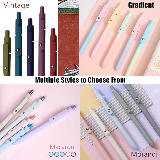 5 Pcs Gel Pens, 0.5mm Black Ink Pens Retractable Fine Point Smooth Writing, Aesthetic Office School Supplies, Desk Accessories Nursing Pen for Journaling Note Taking, Gifts for Women Men (Morandi B)