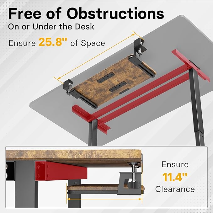 BONTEC KMT01-PJ Under Desk Keyboard Tray, Pull-Out Keyboard & Mouse Platform with C-Clamp, 20 x 11.8 in Space-Saving Ergonomic Slide-Out Drawer, Rustic Brown