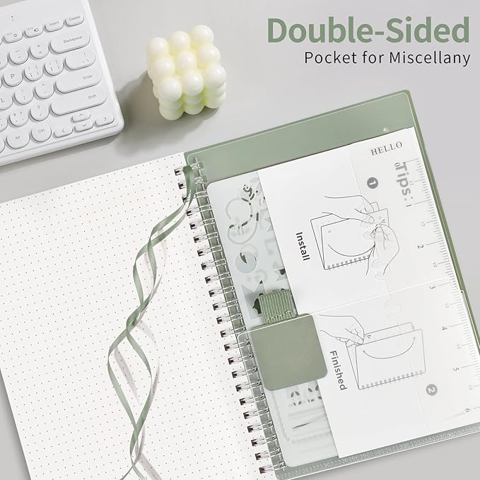AHGXG Bullet Dotted Journal - Dot Grid Spiral Notebook A5, 160 Pages, 100 GSM Thick Paper, Waterproof Plastic Cover Journals for Bullet Journaling, Sketching, 5.7" x 8.3", Sage Green