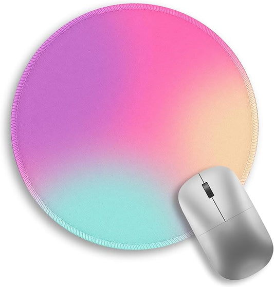 Gradient Pink Purple Work Mouse Pad, Small Round Mouse Pads for Desk, Mini Travel Mousepad for Wireless Computer Laptop, Office Desk Accessories, 8.6 x 8.6 inch