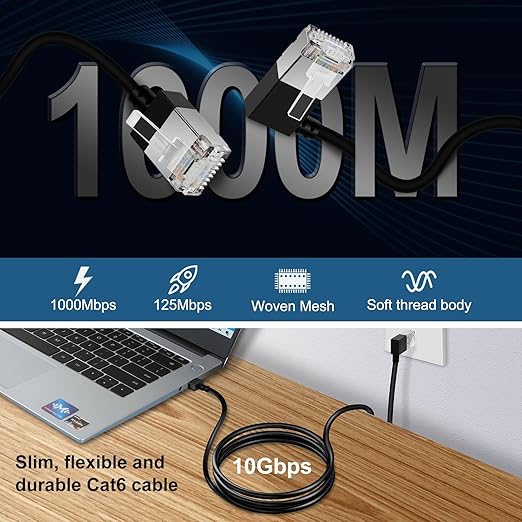 Slim Cat 6 Ethernet Cable 90° LeFeet Angled 15 Feet, Ultra Thin & Flexible Rj45 - Image 5