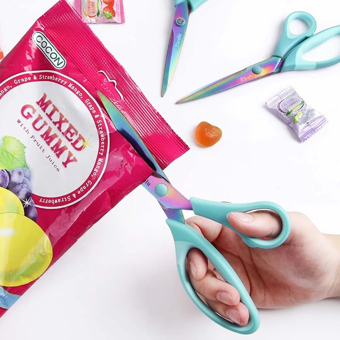 8.5" Scissors All Purpose, Multipurpose Office Scissors Set of 3 pack, Sharp Titanium Coating Blade and Soft Comfort-Grip Sturdy Scissors for Fabric School Craft Sewing Home, Right/Left Handed