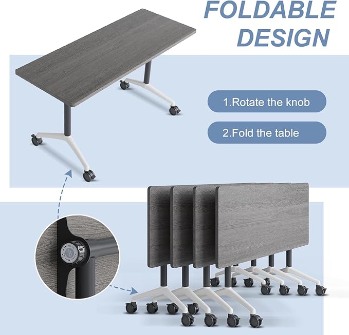 Folding Conference Table, Mobile Training Table for Office Conference, Modern Modular Rectangular Work Desk Meeting Seminar Work Tables with Caster Wheels, Large Breakroom Tables (4Pack L63in)