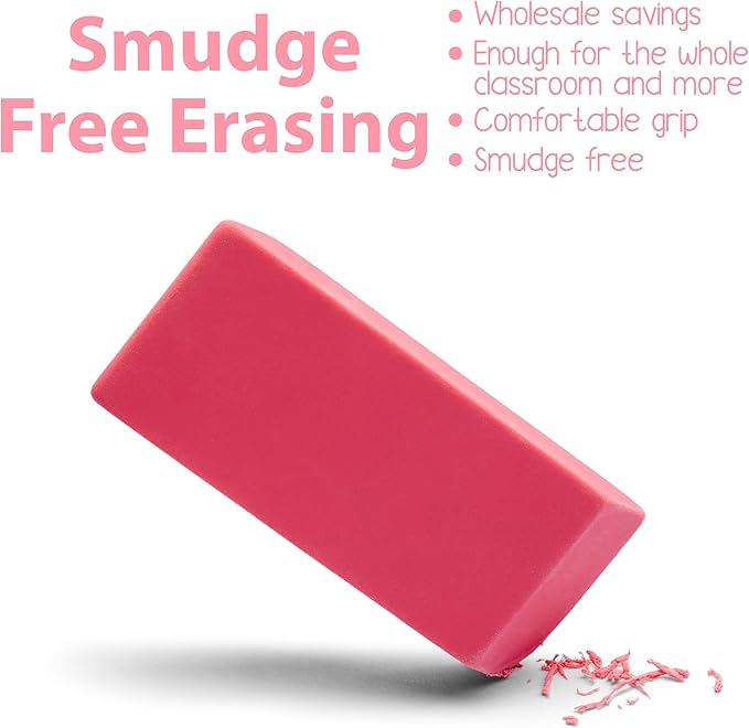 Erasers Bulk, 500 Pink Erasers for School, School Supplies for Kids