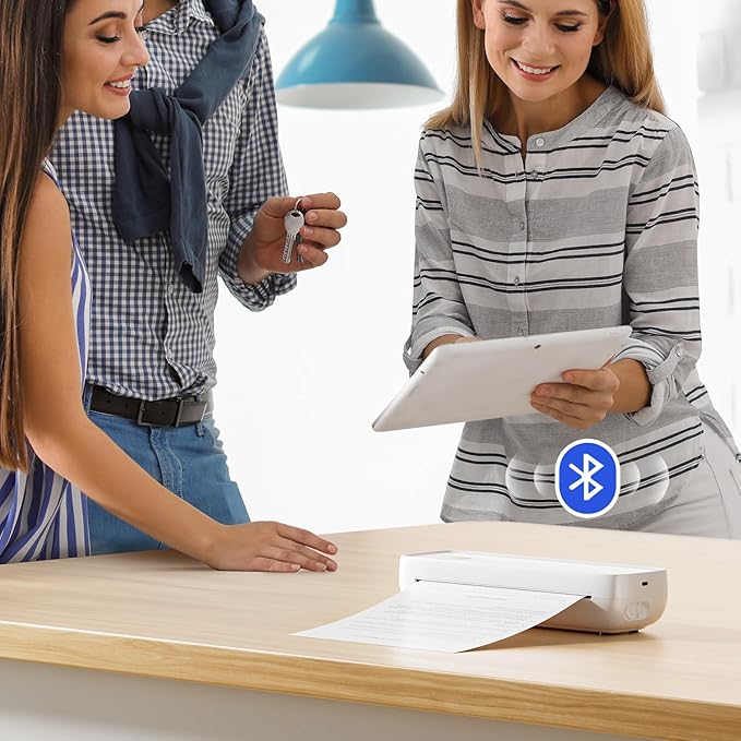 MUNBYN Portable Printers Wireless for Travel ITP04, Inkless Printer, Thermal Bluetooth Printer, Support 8.5x11&A4 Thermal Paper, Compatible with Android and iOS Phone & Laptop, Small Printers (White)