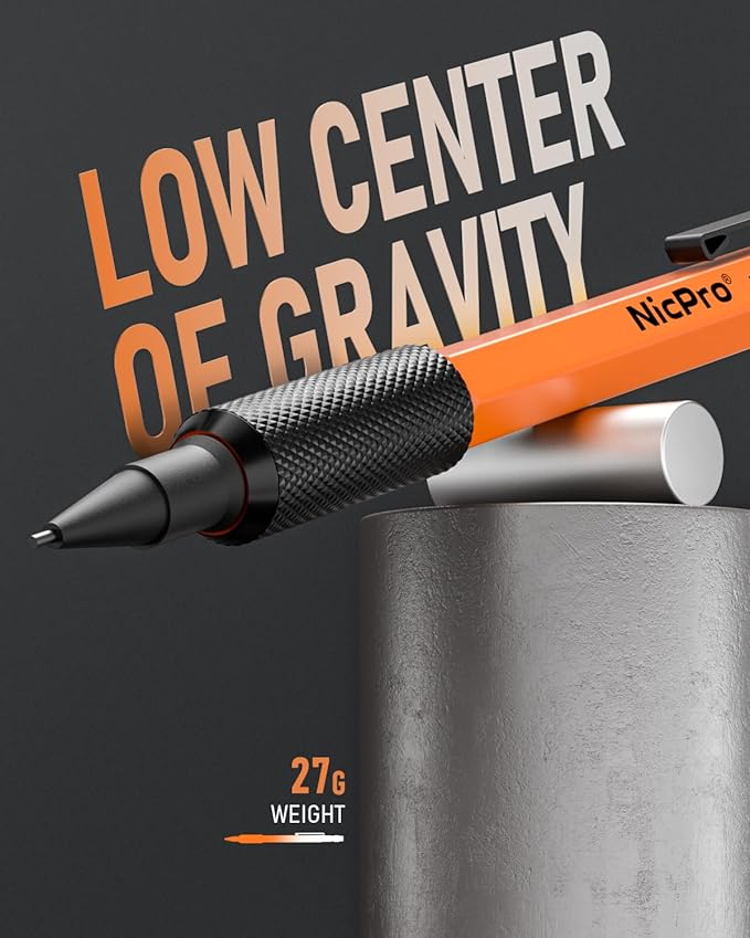 Nicpro 3 PCS 1.3 mm Orange Mechanical Pencils Set with 66 Lead Refill, 3 Eraser - Weatherproof Metal Barrel, Heavy Duty Carpenter Pencil MP2000 for Outdoor Marking Drafting Drawing Woodworking