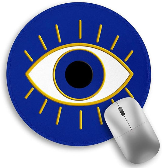 Evil Eye Lucky Round Mouse Pad, Small Mouse Pad with Non-Slip Rubber Base, Stitched Edge Mousepad for Desk Wireless Mouse, Gaming Mouse Mat for Computer Laptop Home Office Women Men, 8.6 x 8.6 Inch