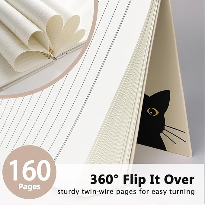 Funny Cat Notebook Journal, Funny Peeking Spiral Notebook, Cat Lover Gifts for Women Men, Black Cat Gifts for Girls, Cat Notepad for School Supplies, Office Supplies 5.5x8.3 Inch