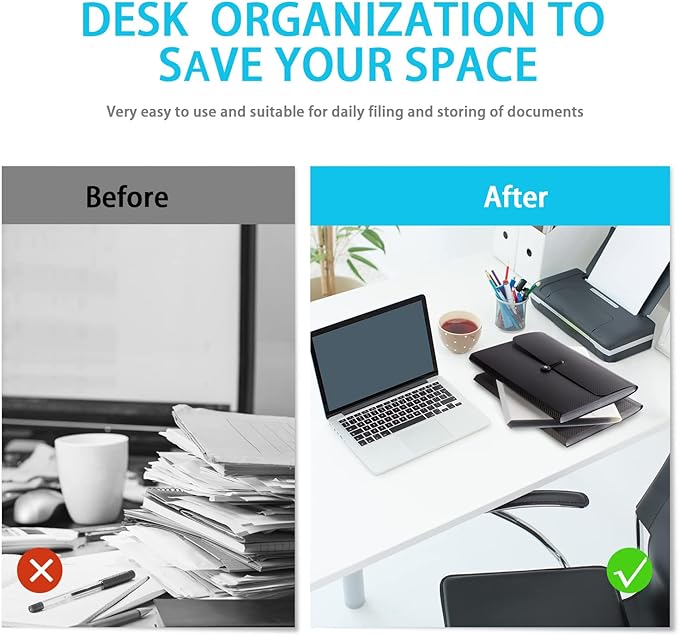 Expanding File Folder File Organizer 13 Pockets File Organizer Accordion Filing Folder Expandable File Folder for Documents Aesthetic Paper Organizer Folder for Work, School, Home, Office, 2Black