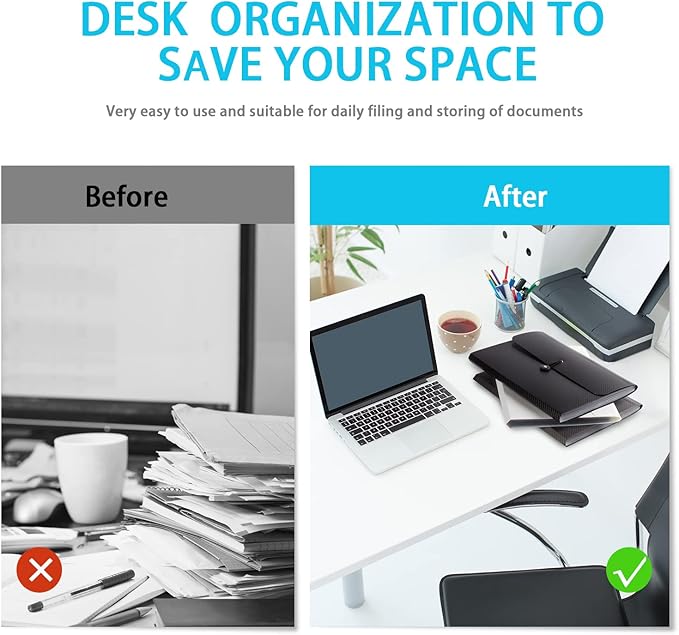 Expanding File Folder File Organizer 13 Pockets Accordion Filing Folder Expandable File Folder for Documents Aesthetic Paper Organizer Folder for Work, School, Home, Office, Black Transparent