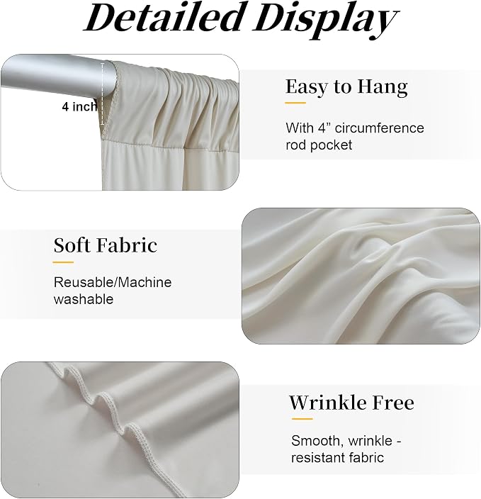 20ft x 12ft Wrinkle Free Beige Backdrop Curtains - Image 3