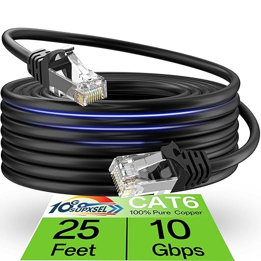 Cat 6 Ethernet Cable 25FT Outdoor&Indoor, Cat6 Ethernet Patch Cable 10Gbps by 10Gsupxsel