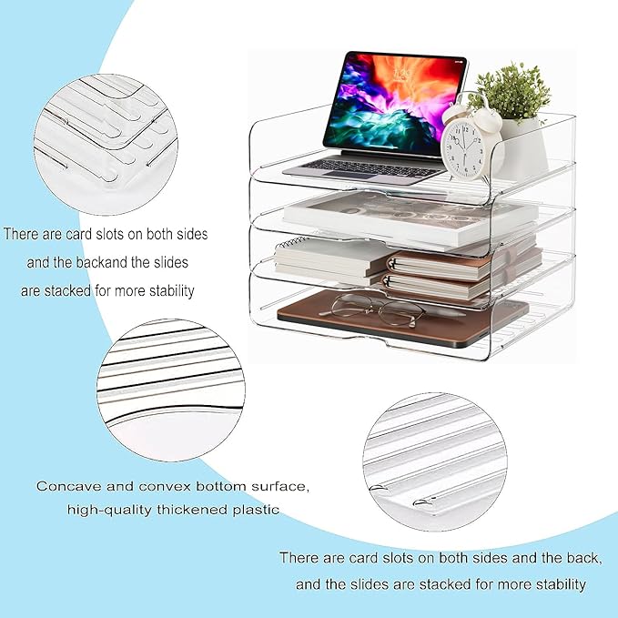 Large Capacity Desk Organizer, 4 Tier Paper Organizer, File Organizer for Desk, Stackable Paper Tray for Office, Home and School