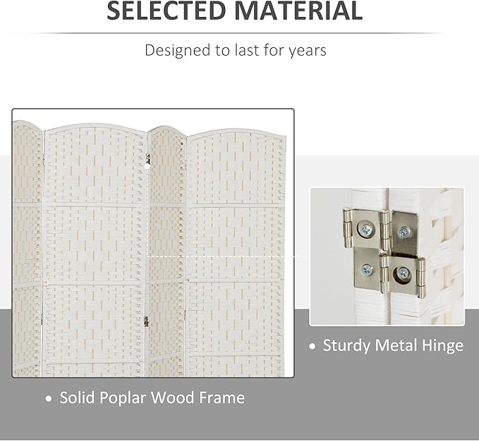 HOMCOM Room Divider, 6 Panel Folding Privacy Screen, 6FT Tall Portable Wicker Weave Partition Wall Divider for Bedroom, Home Office, White