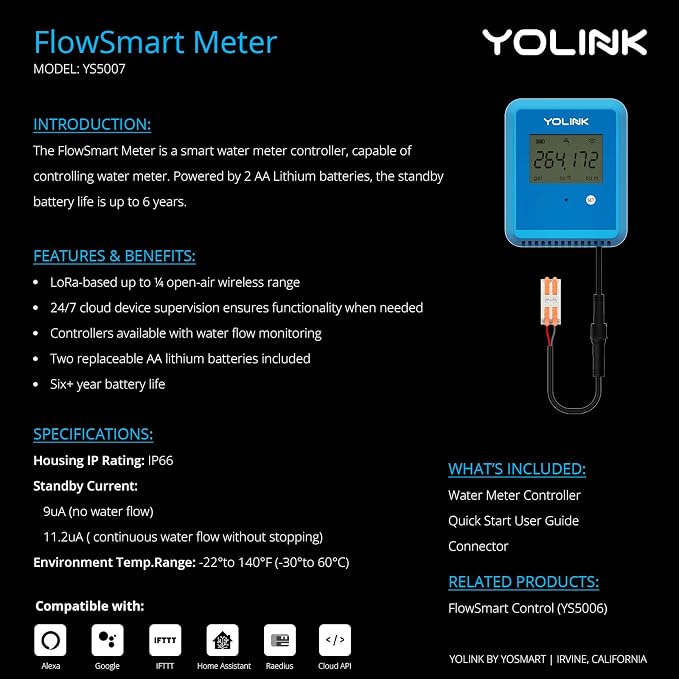 YoLink FlowSmart NSF Smart Water Monitor and Leak Detection: 1 Inch Advanced - Image 7