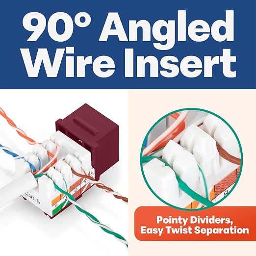 Everest 90° Angled RJ45 Cat6 Keystone Jacks 50-Pack in Red - Image 3