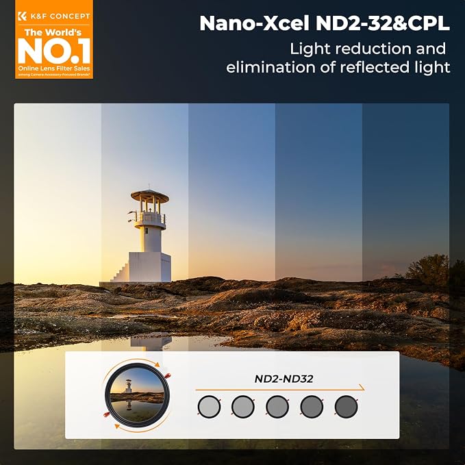 K&F CONCEPT 62mm Variable Fader ND2-ND32 ND Filter and CPL Circular Polarizing - Image 2