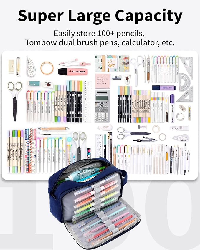 Sooez Big Capacity Pencil Pen Case, Upgraded Canvas Pencil Pouch Pencil Bag Organizer, Large Storage with Separate Compartments Easy Grip Handle, Aesthetic Supply for School Teens Adults