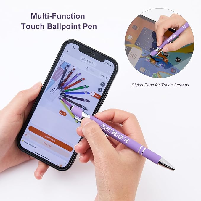 Funny Pens, 12 Pcs Pens Fine Point Smooth Writing Pens, Sarcastic Ballpoint Pens with Screens Touch Stylus Tips, Black Ink 1.0 Mm Snarky Pens, Gift Office Desk Accessories