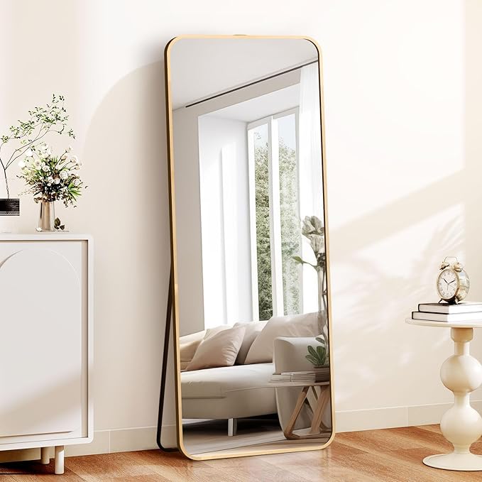 57"x20" Full Length Mirror Rectangle Body Dressing Floor Standing Mirrors for Bedroom & Cloakroom, Gold