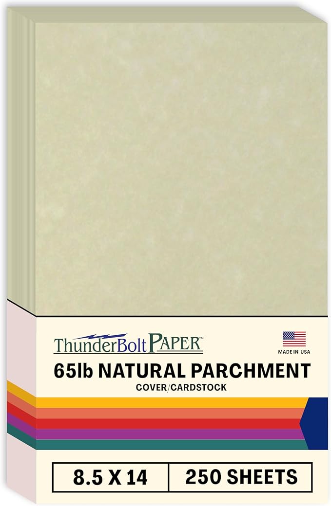250 Natural Parchment 65lb Cover Paper Sheets 8.5X14 Inches Cardstock Weight Colored Sheets 8.5" X 14" (8.5X14 Inches) Legal|Menu Size - Printable Old Parchment Semblance