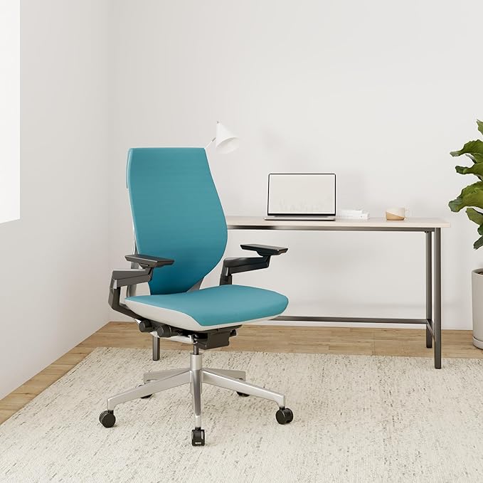 Steelcase Gesture Office Chair - Ergonomic Work Chair with Wheels for Carpet - Comfortable - Intuitive-to-Adjust for Desk - 360-Degree Arms - Blue Jay Fabric