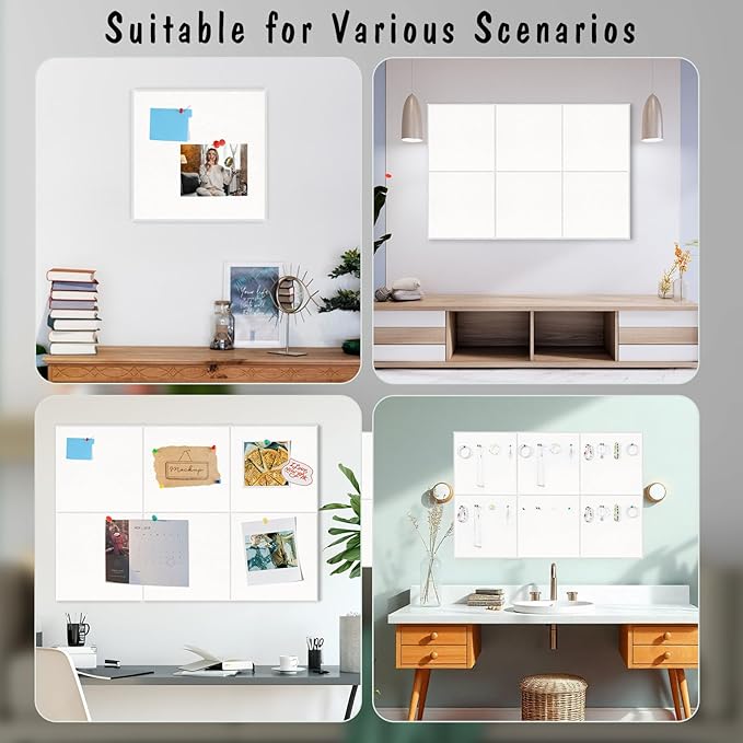 Large Cork Board 36" x 24", 6 Pack Felt Wall Tiles with Colored Pushpins, Bulletin Board with Removable Self-Adhesive Strips, Pin Board Cork Boards for Walls Office Home-White