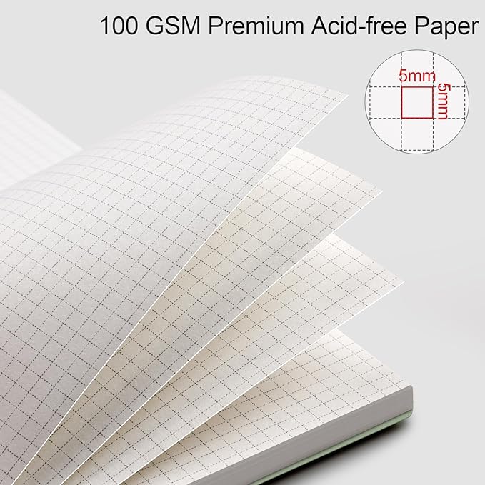 AHGXG Graph Paper Notebook - Spiral Notebook Journal 160 Pages, A5 Graph Notebook 5.7" x 8.3", 100 gsm Thick Grid Paper, Waterproof Plastic Cover, for School Writing Engineering Math, Sage Green