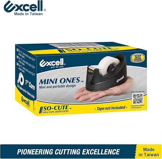 Excell EX-115BK Mini Desktop Tape Dispenser (1" core) with Adhesive Bottom, Tape Dispenser Desk for Home, Office, School and Gift Store Wrapping Purpose- 1Pack (1)