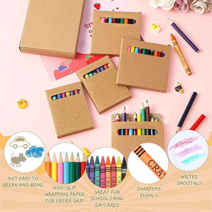 10 Sets Bulk Back to School Supplies, Colored Pencils Pre-Sharpened and Crayons Holiday Bundle in Box Mini Pencils Crayons Bulk Classroom Teacher Supplies, Cute Back to School Gifts