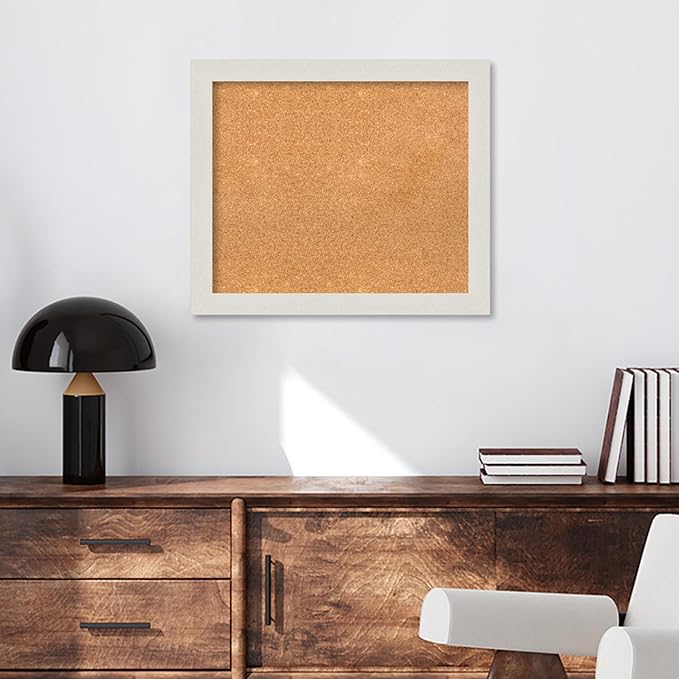 Amanti Art Natural Cork Board for Wall, 23x27 Vision Board with White Frame, Medium Corkboard Office Decor for Home Organization, Country Rustic Corkboard Pinboard to Display Items for Home