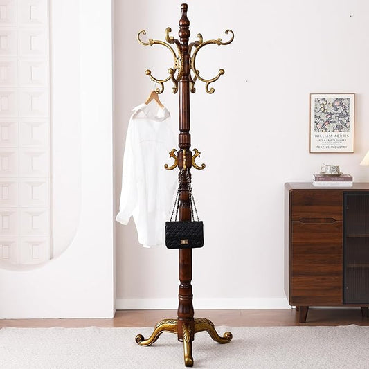 Wooden Coat Racks, Retro 78" Coat Tree with 12 Hooks & Stable Triangular Base, Entryway Coat Rack Freestanding for Hat, Clothes, Scarves, Handbags, Umbrella (Vintage)