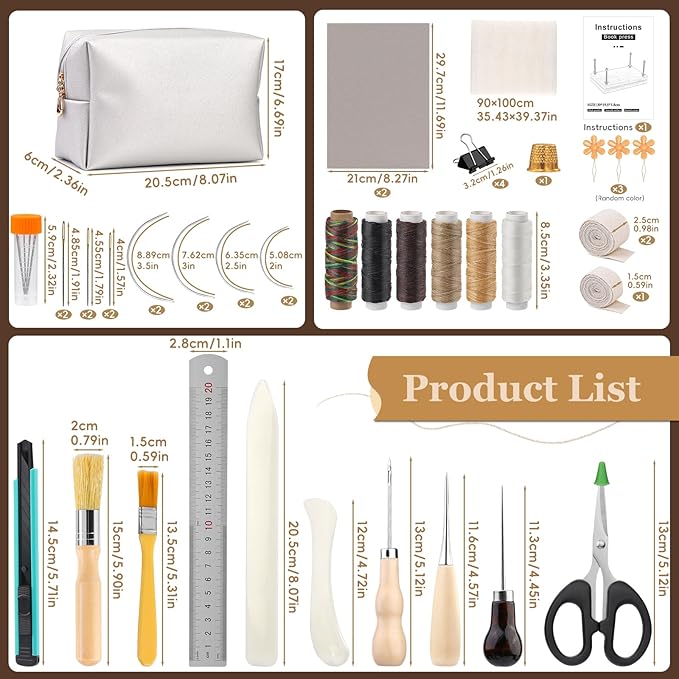 JUPEAN 45 Pcs Book Binding Kits, Bookbinding Kit Large Book Press 14.76”x11.42” with Books Binding Materials Bone Folder Tool Bind Cloth Webbing Strap and Storage Bag for Repair