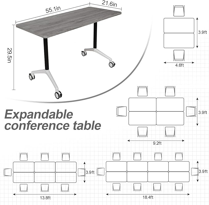 Folding Conference Table, Modern Large Conference Room Tables with Flip-Top Design, Foldable Conference Table Meeting Table with Wheels, Mobile Seminar Training Tables for Office Classroom (2, Oak)