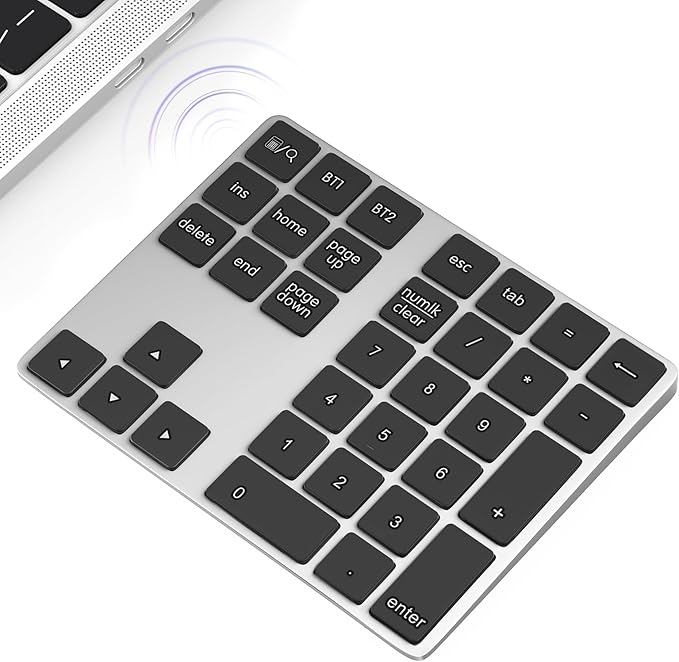 Foloda Bluetooth Number Keypad, Wireless 10 Keys Number Pad for Laptop, 34 Keys Rechargeable Numeric Numpad Key Pad Extensions Keyboard for Chromebook Notebook MacBook