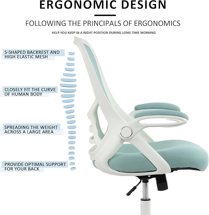 HYLONE Office Chair Ergonomic Desk Chair with Adjustable Armrests, Mesh Executive Chair, Home Office Computer Chairs for Long Hours(Blue)