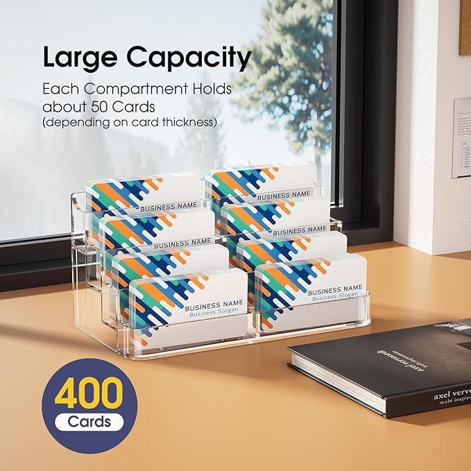 MaxGear Acrylic Business Card Holder for Desk Multiple Business Card Holders, Premium Cards Stand, Clear Plastic Cards Display Holder with 4 Tier for Exhibition, Home and Office, 8 Pocket, 8 Pack