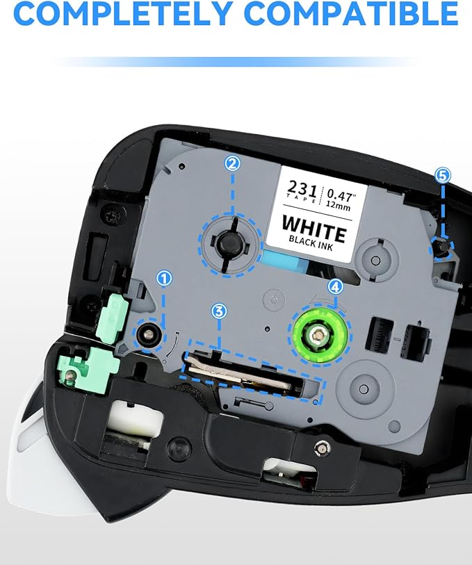 6-Pack Compatible for Brother P Touch TZ Label Tape TZe-231 131 431 531 631 731 12mm 0.47 Laminated Multi Color for P Touch PT-H110 PTD210 PTD220 PTD600, Clear/White/Red/Blue/Yellow/Green