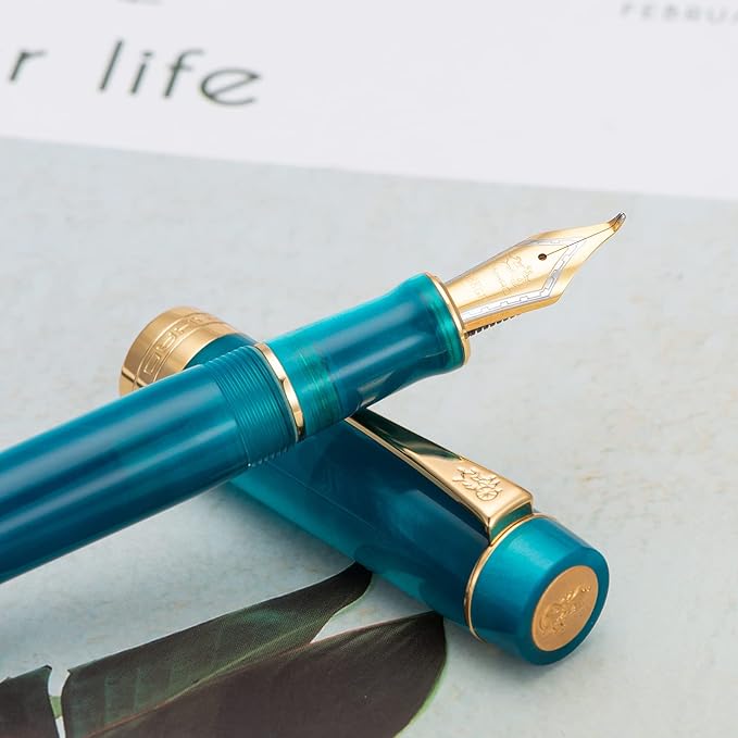 Jinhao 100 Fountain Pen Celluloid Classic Style, #6 Nib Smooth Writing Instrument with Refillable Converter and Pen Case Set