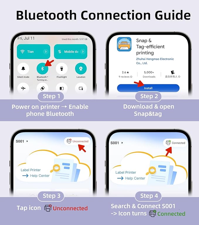 ORGSTA S001 Label Maker Machine with Tape, Portable Bluetooth Label Maker for Home and Office Organization, Thermal Label Printer Mini Sticker Maker with Multiple Templates, White