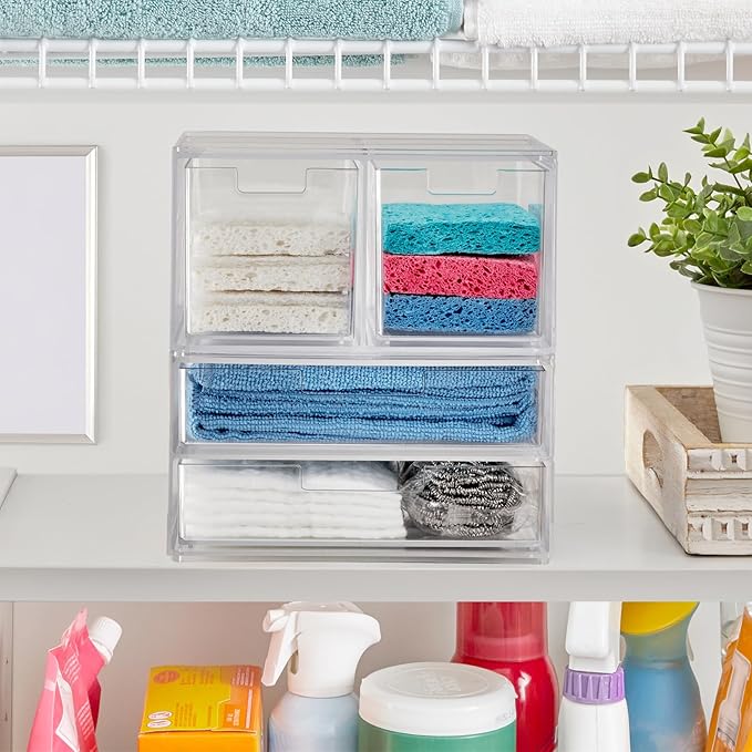STORi Chloe Space-Saving Clear Drawer Organizer (4 Drawer Set) Sort Office, Kitchen, Beauty Supplies, Makeup, Pens, Jewelry, Stationary, Made in USA