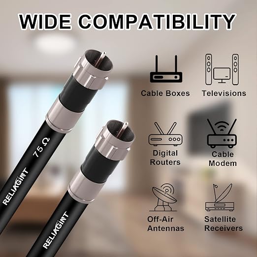 40ft RG6 Coaxial Cable Black, 75 Ohm Coax Cable - Image 5