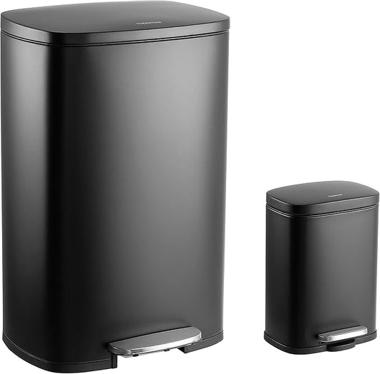 happimess HPM1006B Connor Rectangular 13-Gallon Garbage Can with Soft-Close Lid and Free Mini Garbage Can, Black