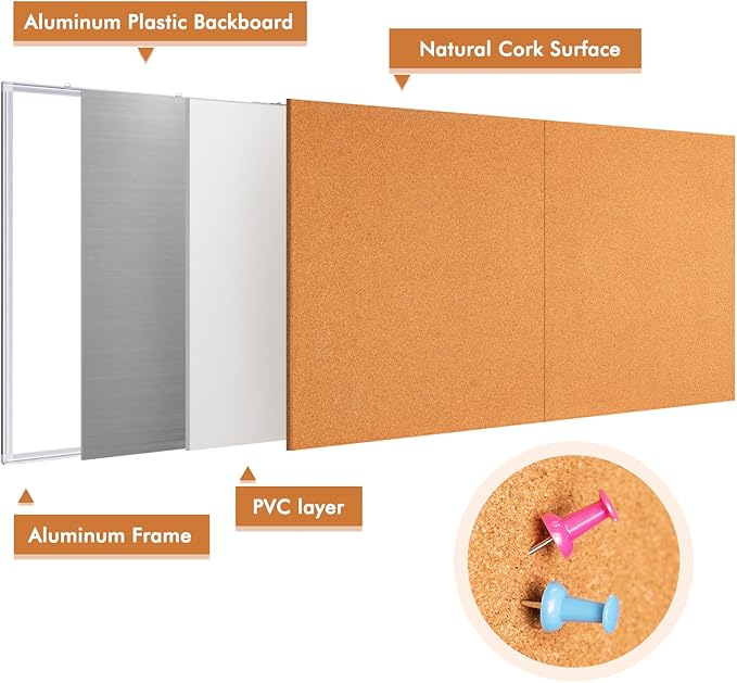 maxtek Large Cork Board 96 x 48 in, Bulletin Board for Walls, 8'x 4' Extra Aluminum Framed Corkboard, Foldable Wall Mounted Back to School Pin Memo Notice Cork Board for Office, Home Wall Display