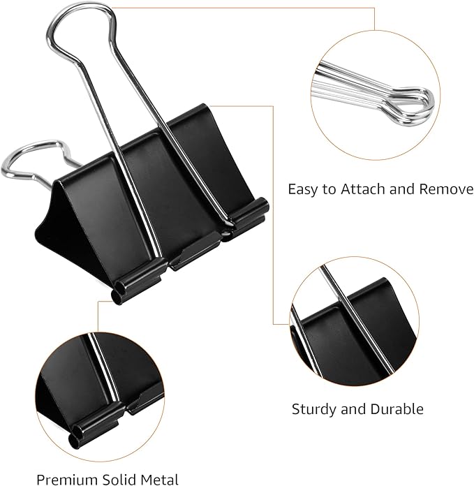 Amazon Basics Sturdy Binder Clips for Office Use, 144 Count (12 Pack of 12), Small, 0.75 in, Black