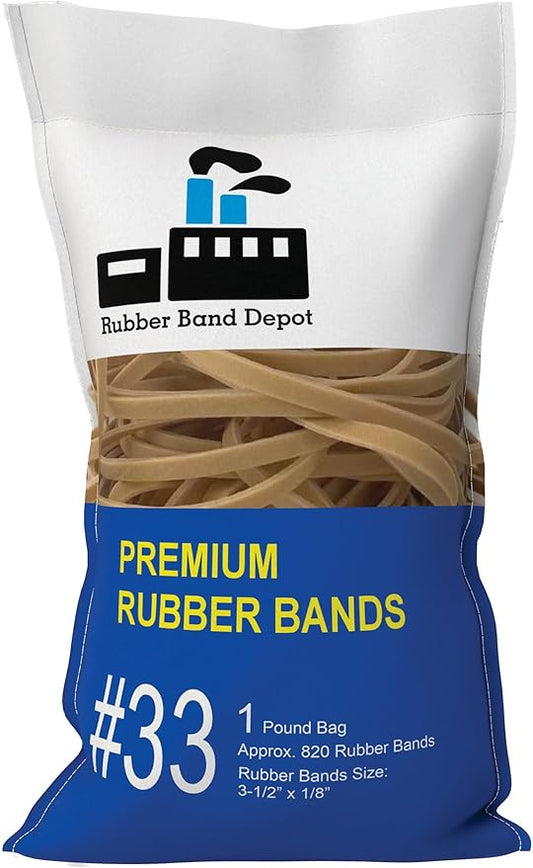 3-1/2" x 1/8'' - Size #33 - Rubber Band Depot - Everyday Rubber Bands, Business Bands - Approximately 820 Per Bag - 1 Pound Bag