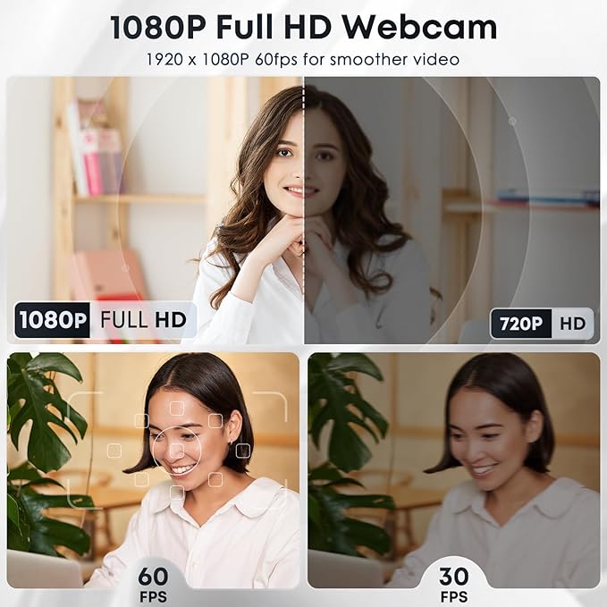 1080P HD Webcam with Microphone, Noise Cancellation, Privacy Cover, Wide-Angle - Image 2