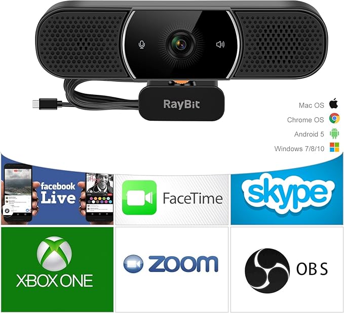 3 in 1 Webcam - 2K HD USB C Webcam with Microphone and Speaker, Stereo Sound & Noise-Cancelling Mics, Privacy Cover, Light Correction, Autofocus Conference Web Camera for Computer/Laptop/PC/Monitor