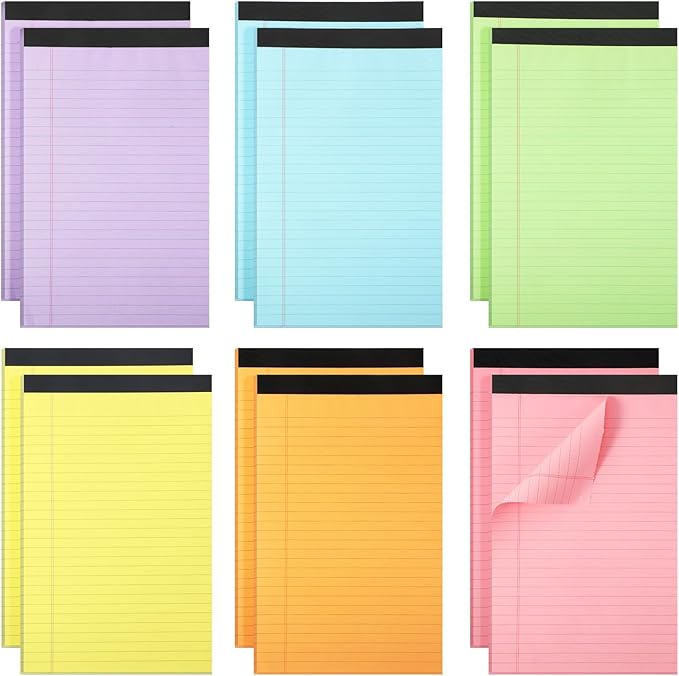Gueevin 12 Pcs 5'' x 8'' Colored Lined Legal Pads Letter Size 40 Sheets Per Notepads Micro Perforated Notebook and Writing Pad for School, College, Office, Business(Multicolor)
